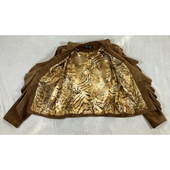 Vintage Scully Brown Leather Jacket Size Large Ruffles Satin Lined Boho Western - Picture 5 of 16